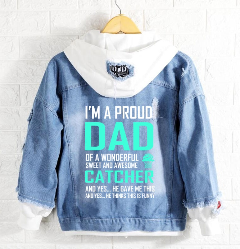 Basketball I'm a proud dad Jeans Denim Hoodie Jacket