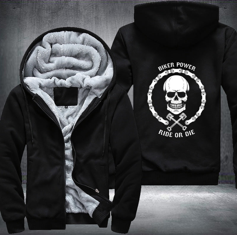 Skull Biker Power Ride Or Die Fleece Hoodies Jacket