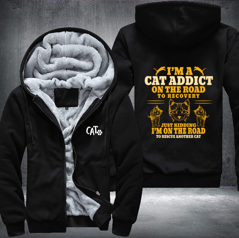 I'm a Cat Addict on the road to recovery Fleece Hoodies Jacket