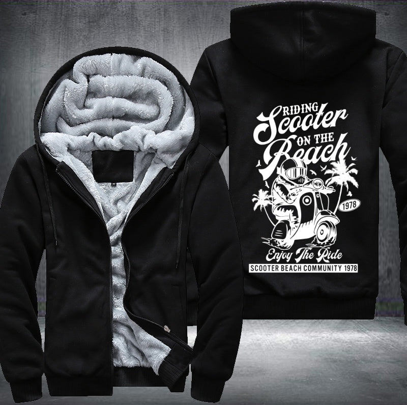 Riding scooter on the beach Fleece Hoodies Jacket