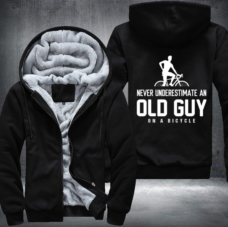 NEVER UNDERSTIMATE AN OLD GUY ON A BICYCLE Fleece Hoodies Jacket
