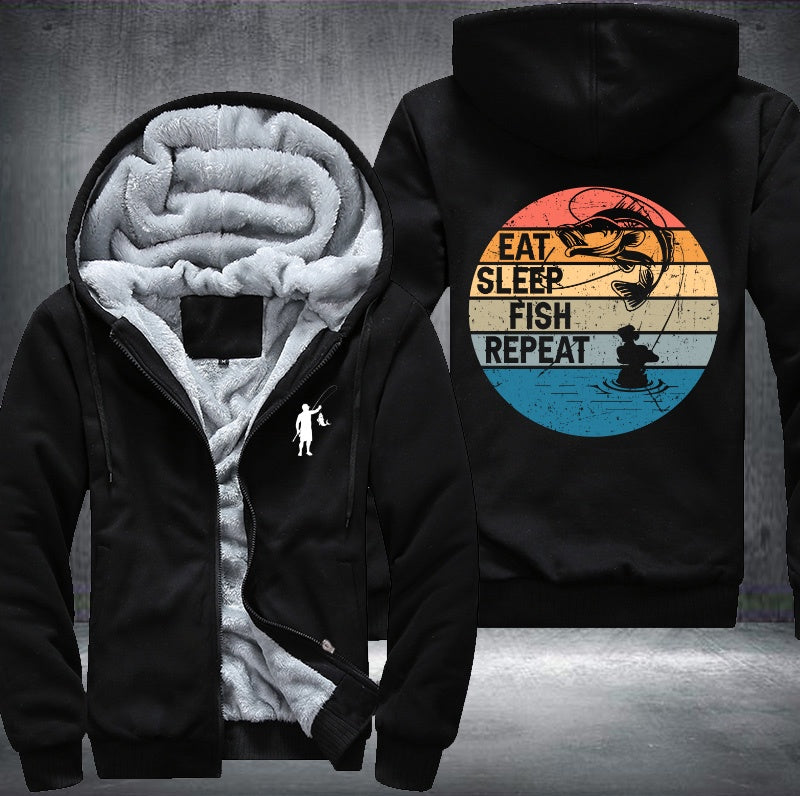 Eat sleep fish repeat Fleece Hoodies Jacket