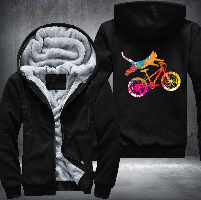 Colorful Cat Ride Bicycle Fleece Hoodies Jacket