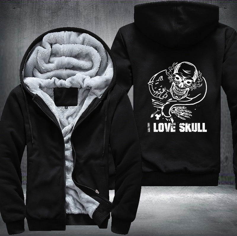 I Love Skull Fleece Hoodies Jacket