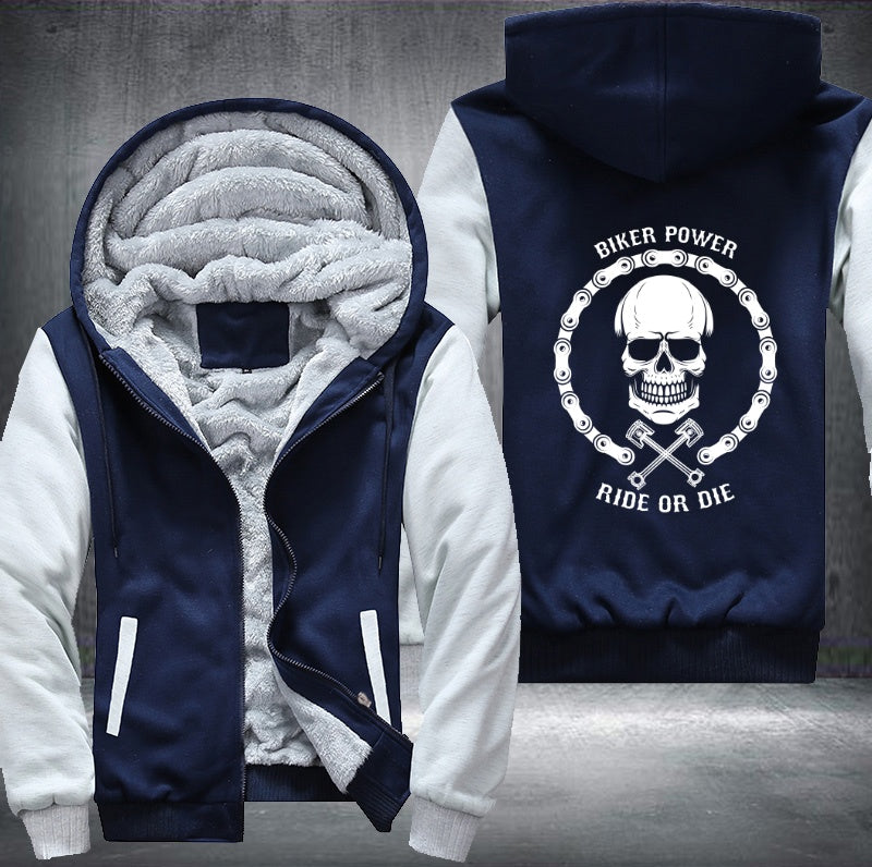 Skull Biker Power Ride Or Die Fleece Hoodies Jacket