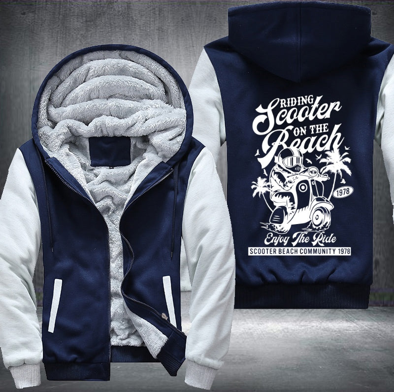 Riding scooter on the beach Fleece Hoodies Jacket