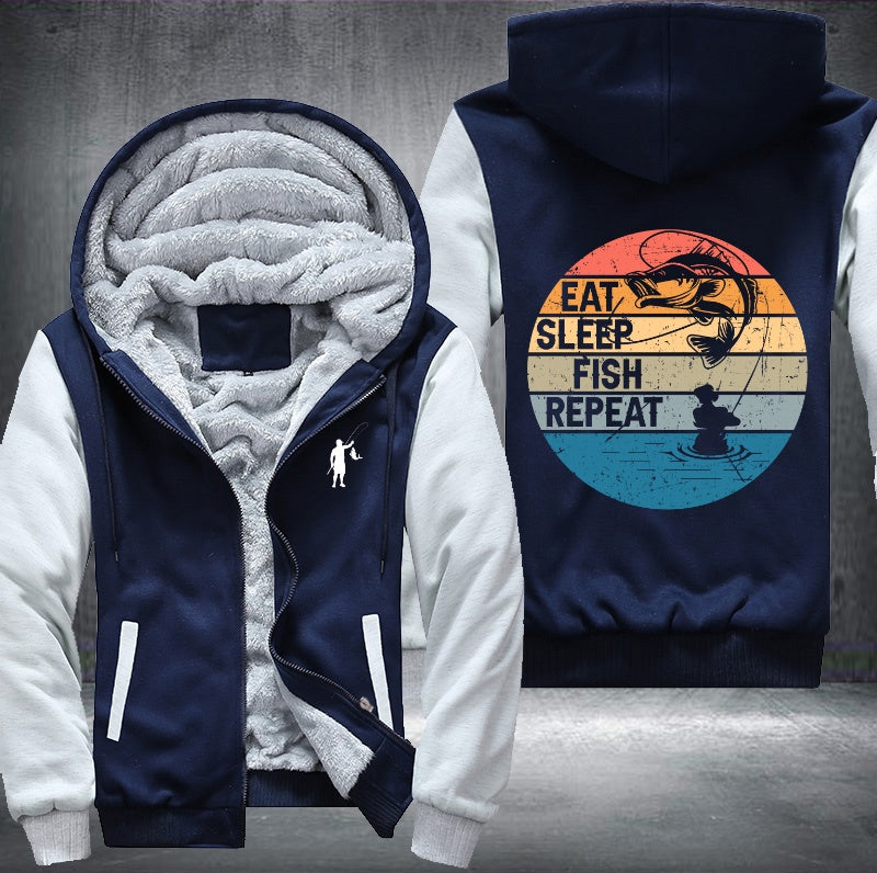 Eat sleep fish repeat Fleece Hoodies Jacket