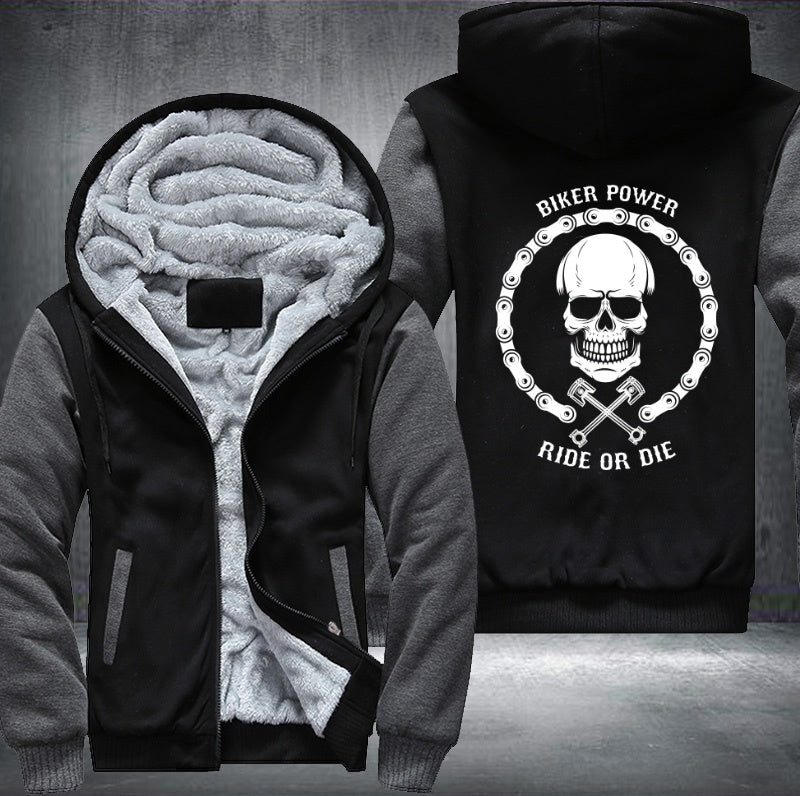 Skull Biker Power Ride Or Die Fleece Hoodies Jacket
