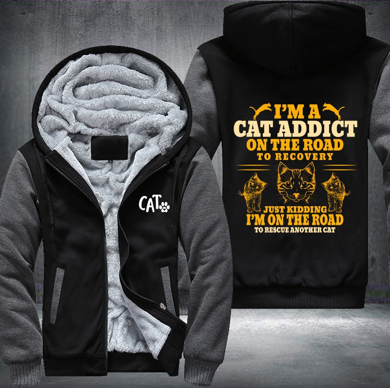 I'm a Cat Addict on the road to recovery Fleece Hoodies Jacket