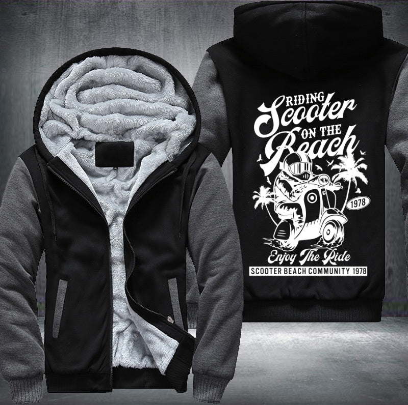 Riding scooter on the beach Fleece Hoodies Jacket