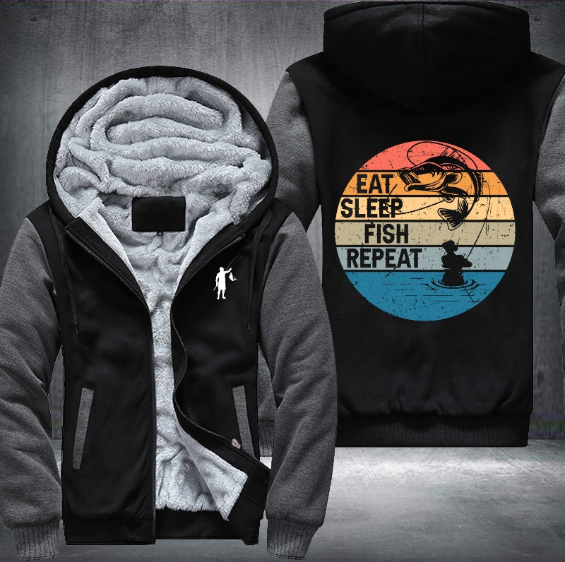 Eat sleep fish repeat Fleece Hoodies Jacket