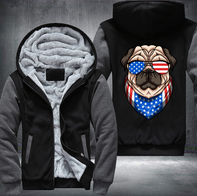 American PUG DOG Fleece Hoodies Jacket