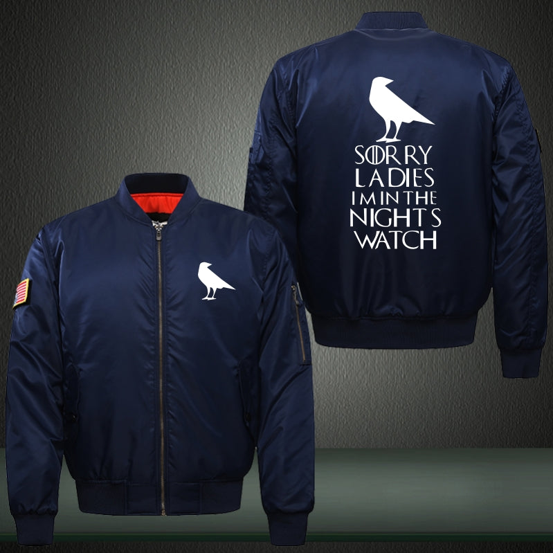 SORRY LADIES I MIN THE NIGHTS WATCH Print Thicken Long Sleeve Bomber Jacket
