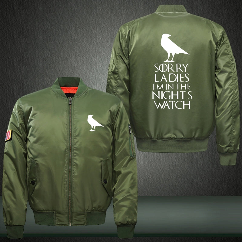 SORRY LADIES I MIN THE NIGHTS WATCH Print Thicken Long Sleeve Bomber Jacket