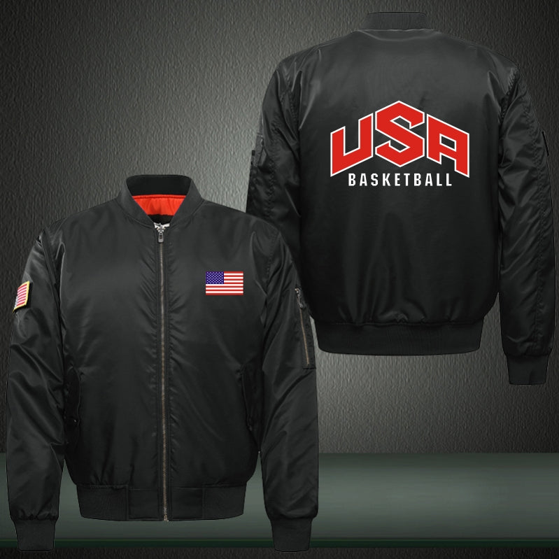 USA BASKETBALL Print Thicken Long Sleeve Bomber Jacket