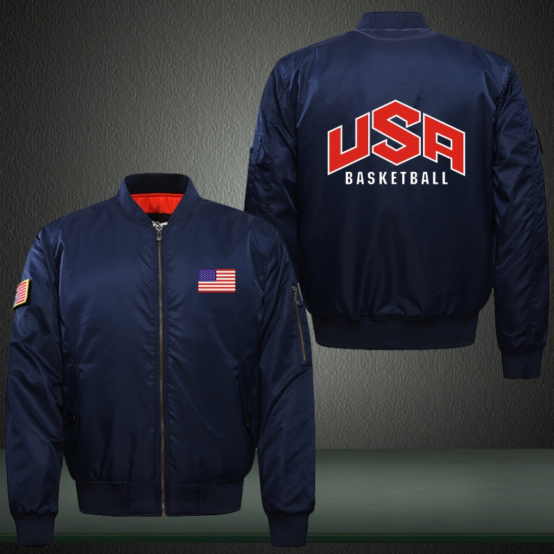 USA BASKETBALL Print Thicken Long Sleeve Bomber Jacket