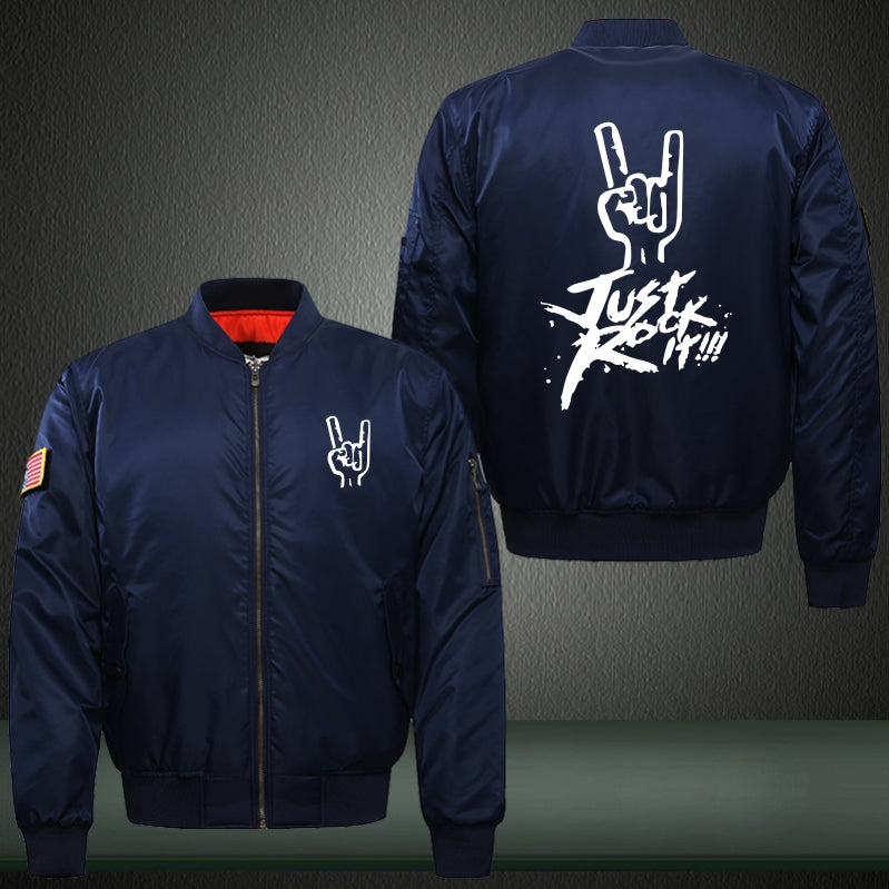 Just Rock It Print Thicken Long Sleeve Bomber Jacket