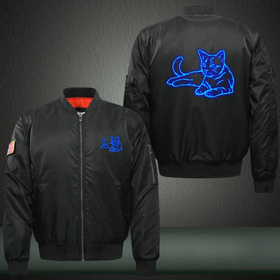 Sitting Cat Luminous Print Bomber Jacket