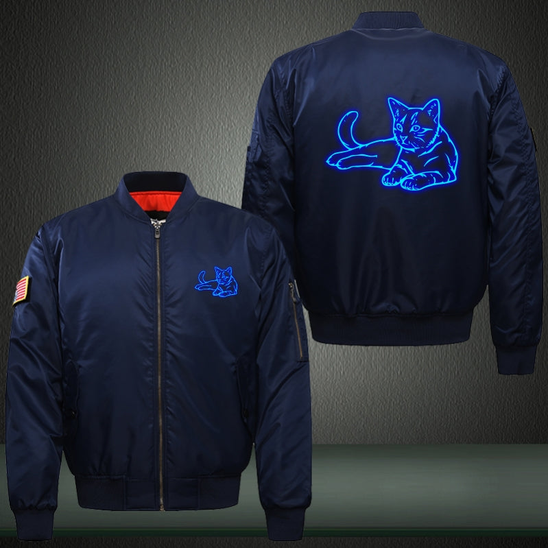 Sitting Cat Luminous Print Bomber Jacket