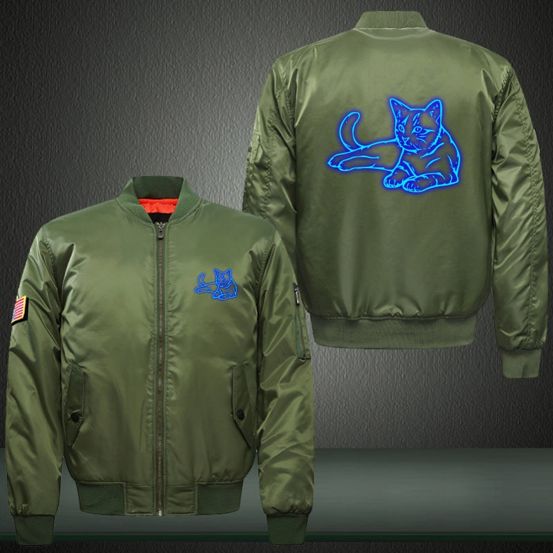 Sitting Cat Luminous Print Bomber Jacket