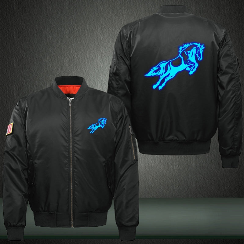 Jump Horse Luminous Print Bomber Jacket