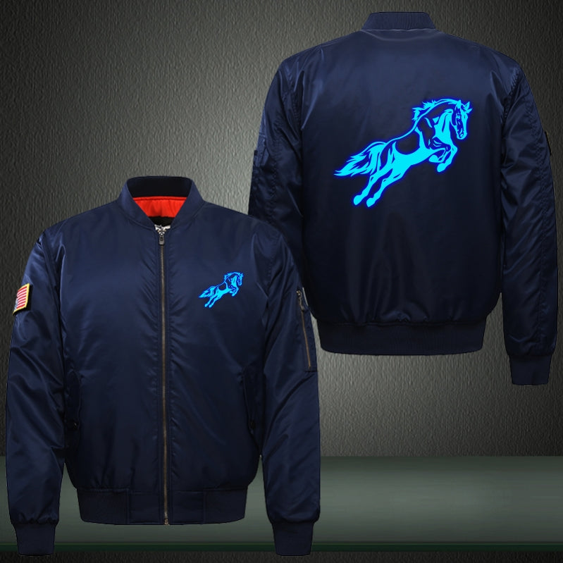 Jump Horse Luminous Print Bomber Jacket