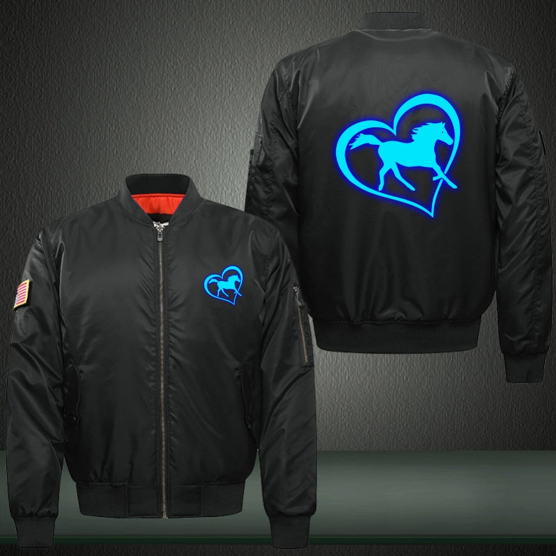 Heart Horse Luminous Print Bomber Jacket