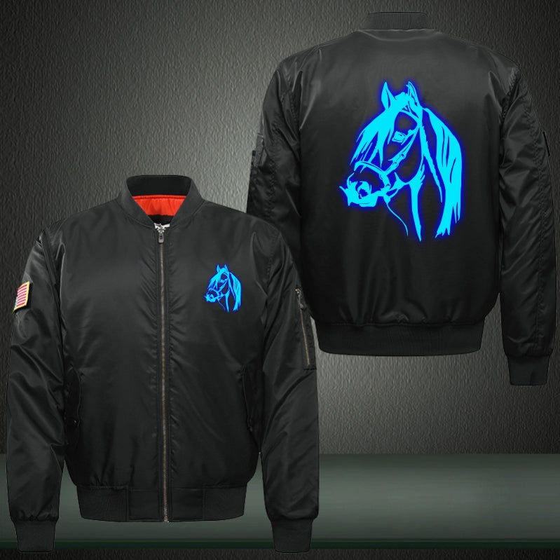 Front Horse Luminous Print Bomber Jacket