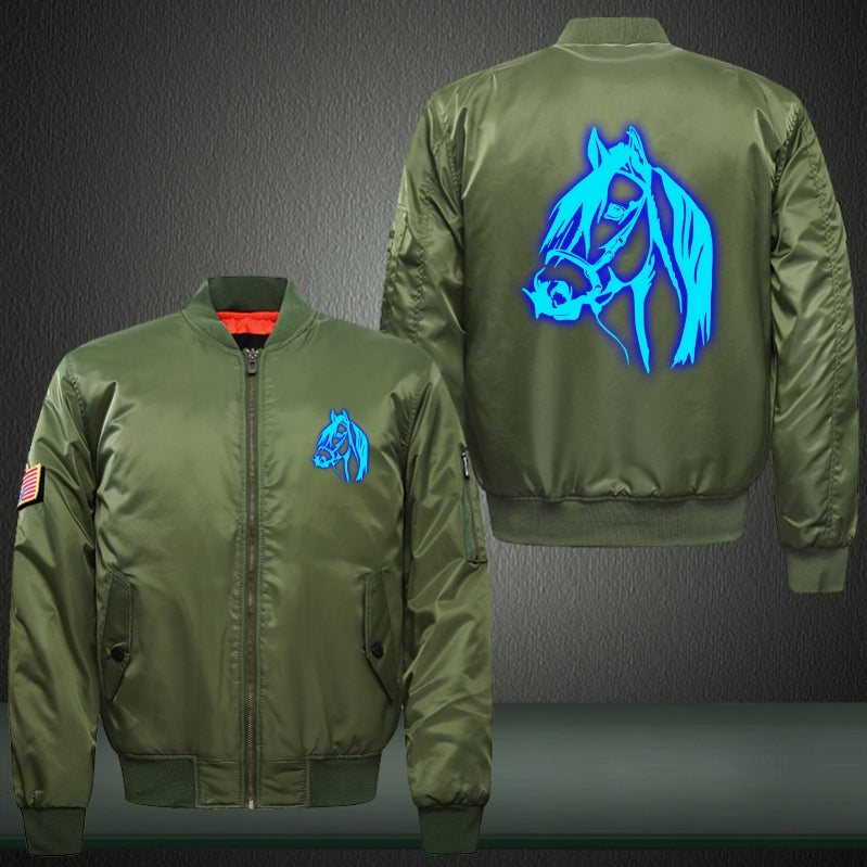 Front Horse Luminous Print Bomber Jacket