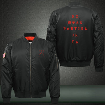 No More Parties in LA Print Thicken Long Sleeve Bomber Jacket