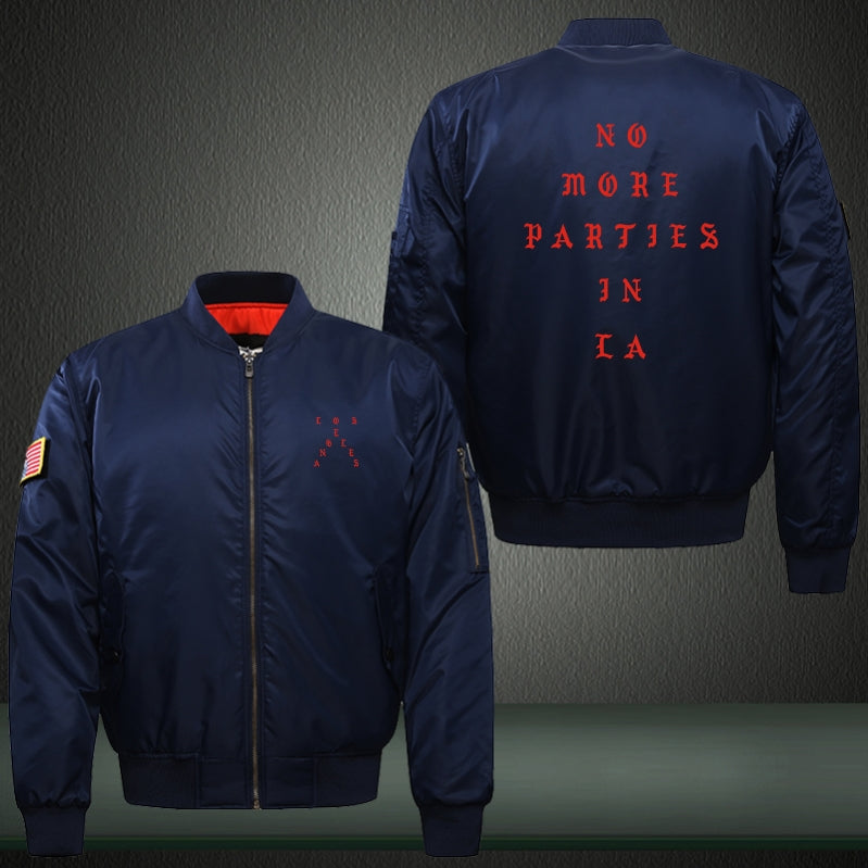 No More Parties in LA Print Thicken Long Sleeve Bomber Jacket
