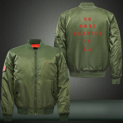 No More Parties in LA Print Thicken Long Sleeve Bomber Jacket