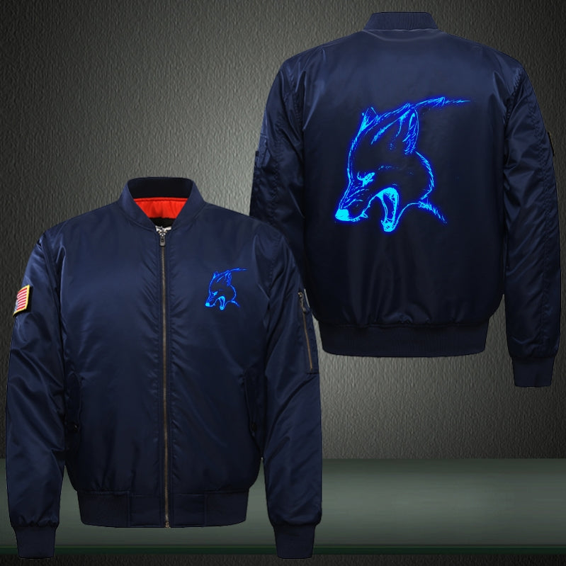 Angry Wolf Luminous Print Bomber Jacket