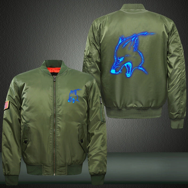 Angry Wolf Luminous Print Bomber Jacket