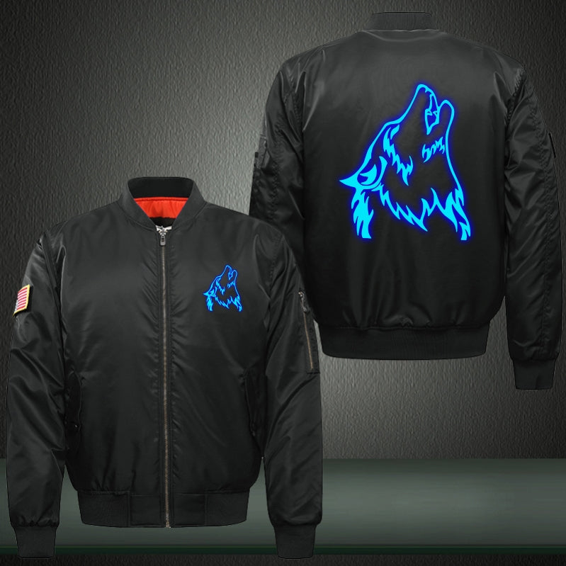 Watch to the sky Wolf Luminous Print Bomber Jacket