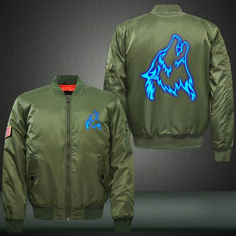 Watch to the sky Wolf Luminous Print Bomber Jacket