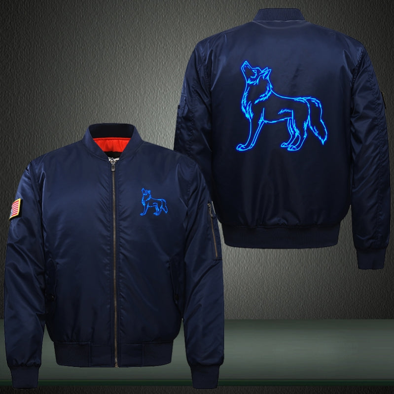 Art Full Body roar Wolf Luminous Print Bomber Jacket