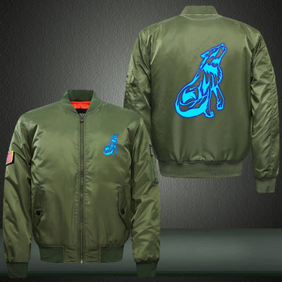 Roar Art Wolf Luminous Print Bomber Jacket