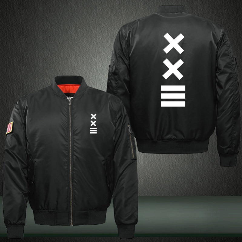 XX 3 Lines Print Thicken Long Sleeve Bomber Jacket