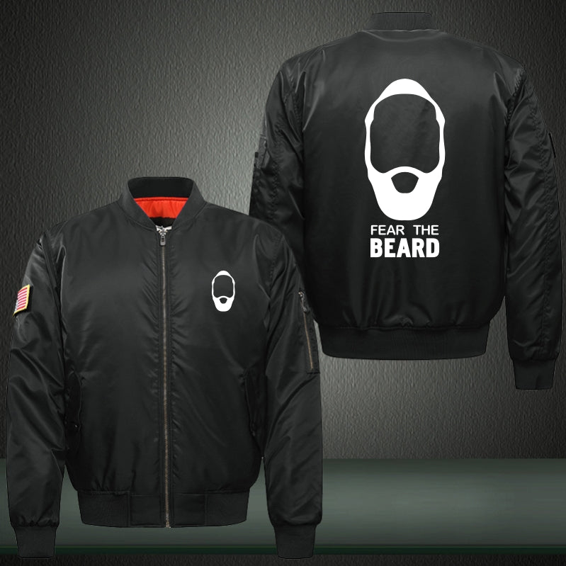 FEAR THE BEARD Print Thicken Long Sleeve Bomber Jacket