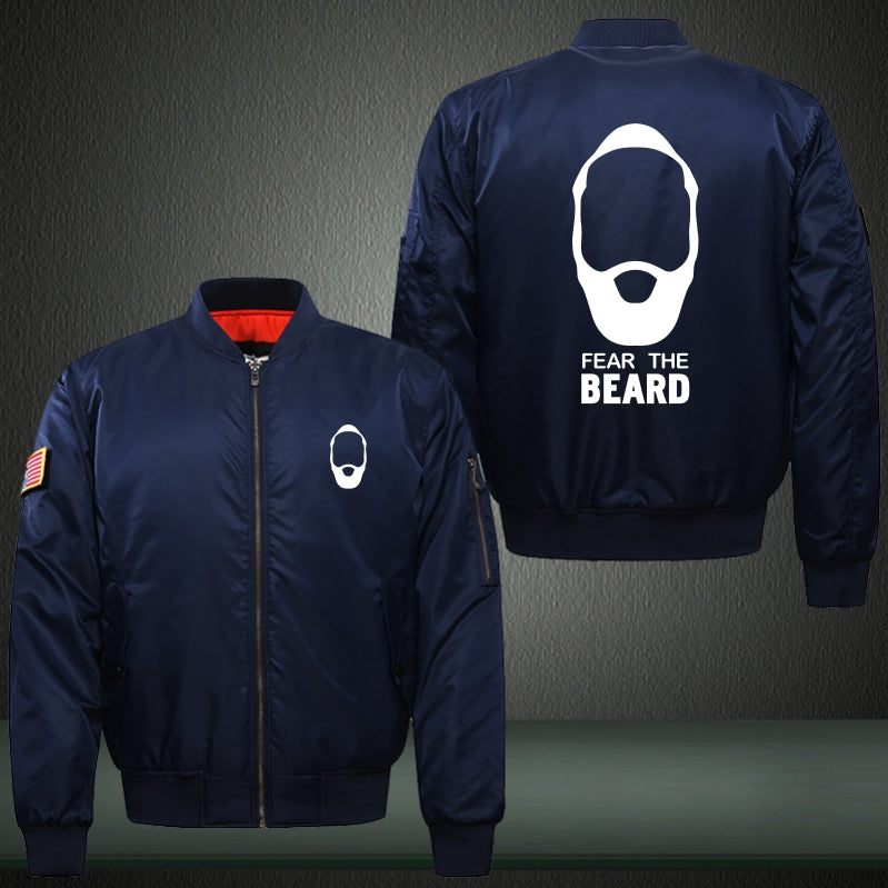 FEAR THE BEARD Print Thicken Long Sleeve Bomber Jacket