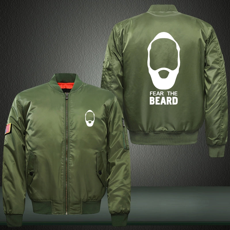 FEAR THE BEARD Print Thicken Long Sleeve Bomber Jacket