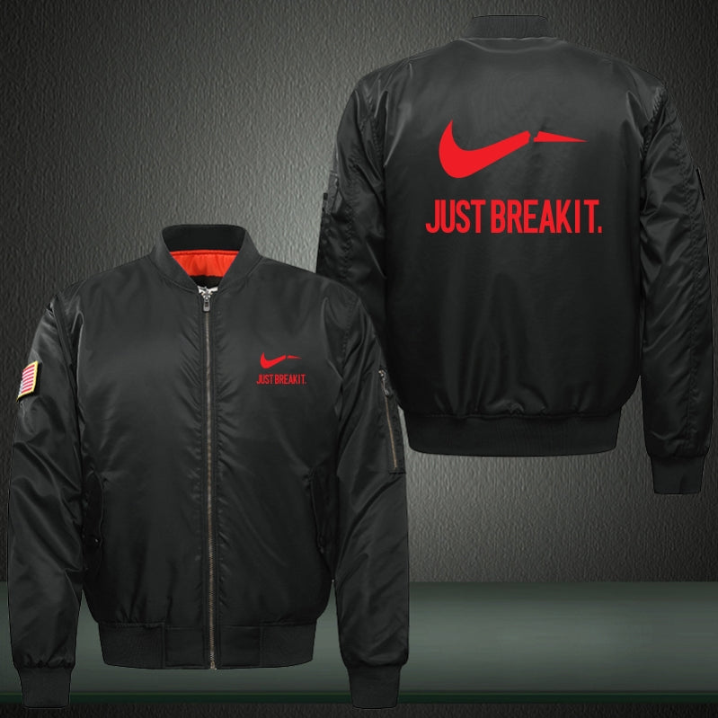 JUST BREAKIT Print Thicken Long Sleeve Bomber Jacket