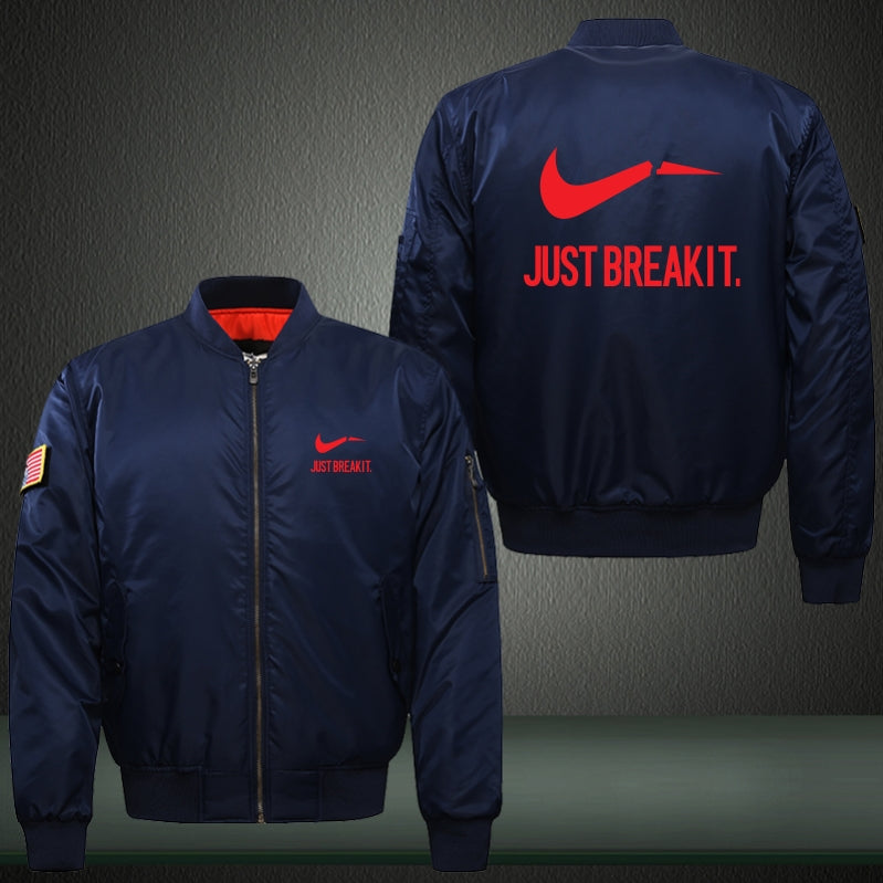 JUST BREAKIT Print Thicken Long Sleeve Bomber Jacket