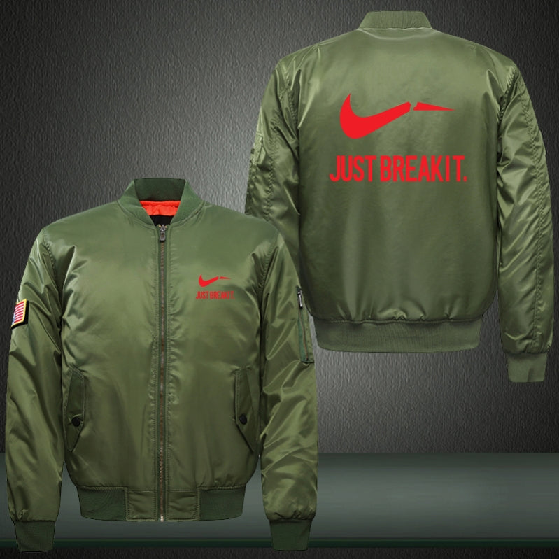 JUST BREAKIT Print Thicken Long Sleeve Bomber Jacket