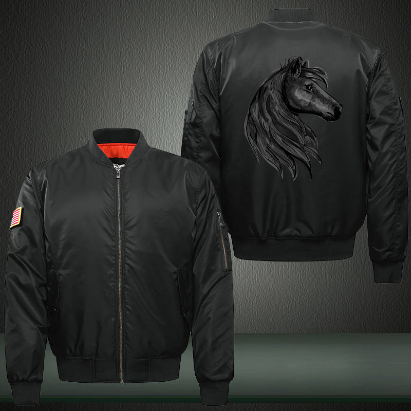 Black Horse Print Bomber Jacket