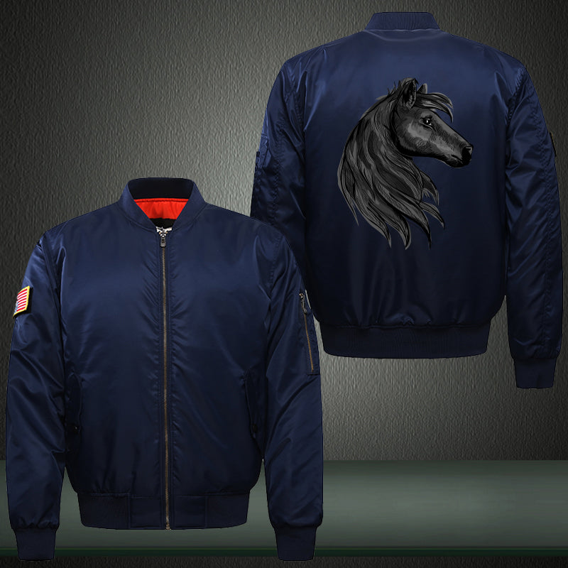 Black Horse Print Bomber Jacket