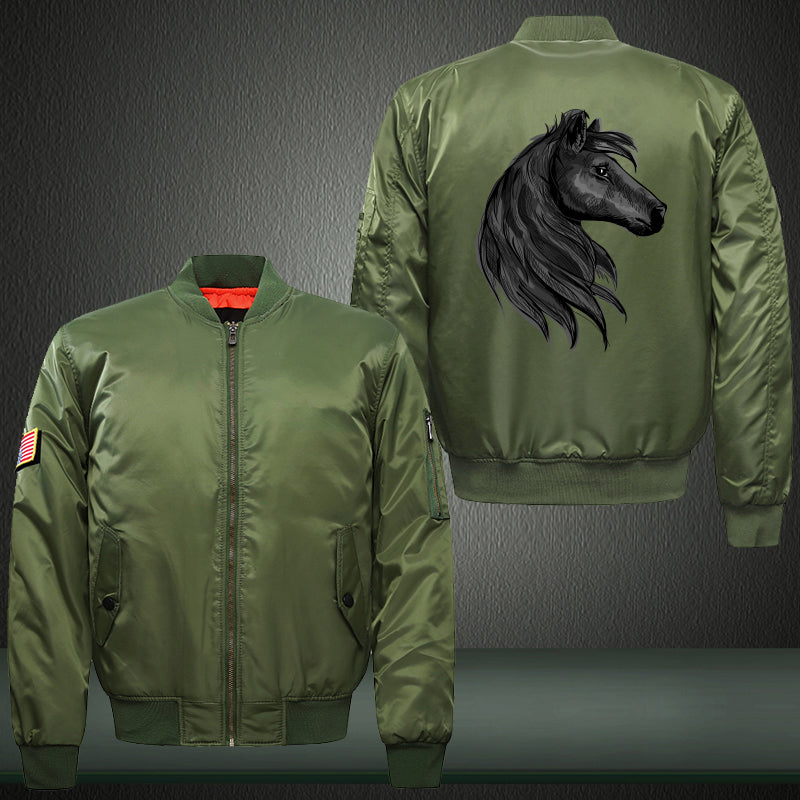 Black Horse Print Bomber Jacket