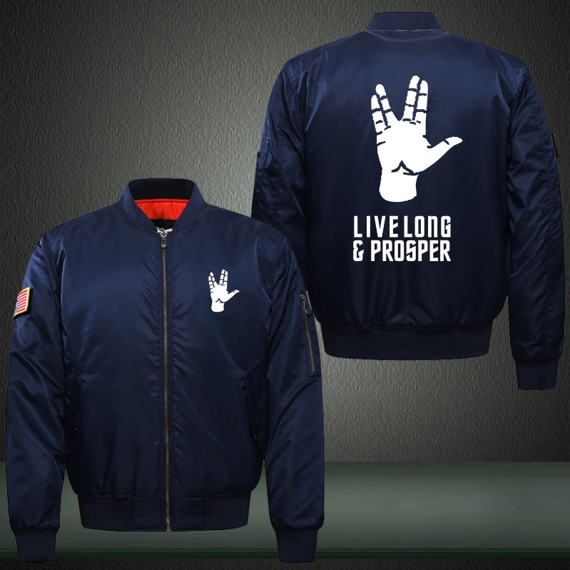 LIVE LONG AND PROSPER Print Thicken Long Sleeve Bomber Jacket