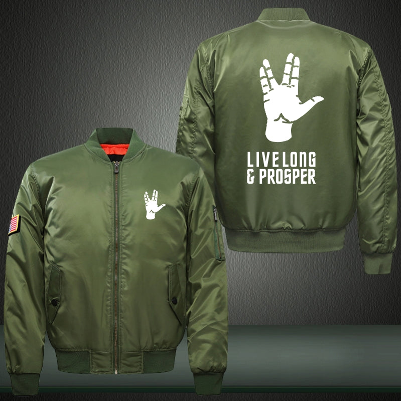 LIVE LONG AND PROSPER Print Thicken Long Sleeve Bomber Jacket